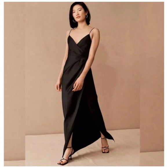 BHLDN Anthropologie Freya Satin Charmeuse Gown, Black, Sz 14 - Picture 4 of 15